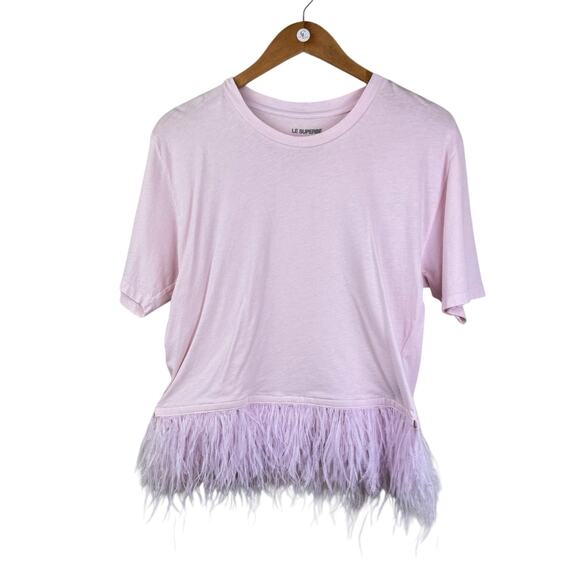 Le Superbe Pastel Pink Feather Trim Cotton Short Sleeve Baby Tee T-shirt - Picture 7 of 13